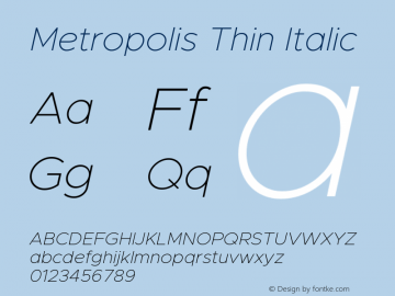 Metropolis Thin Italic Version 1.000图片样张