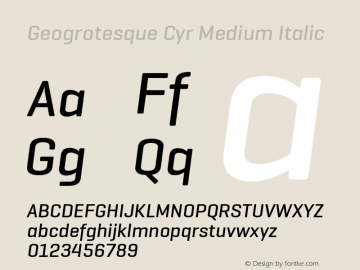 GeogrotesqueCyr-MediumItalic Version 1.000;PS 1.0;hotconv 1.0.88;makeotf.lib2.5.647800图片样张