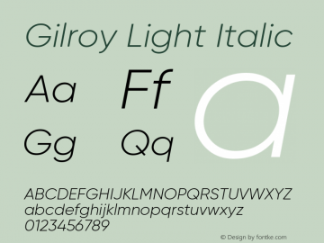 Gilroy-LightItalic Version 1.000图片样张