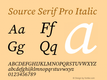 Source Serif Pro Italic Version 1.007;hotconv 1.0.108;makeotfexe 2.5.65593图片样张