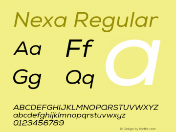 Nexa Regular Italic Version 1.001;PS 1.1;hotconv 1.0.72;makeotf.lib2.5.5900 DEVELOPMENT图片样张