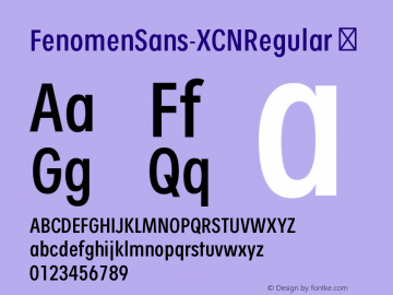 ☞Fenomen Sans XCN Regular Version 1.001;PS 001.001;hotconv 1.0.70;makeotf.lib2.5.58329;com.myfonts.easy.signature-type-foundry.fenomen-sans.xcn-regular.wfkit2.version.4nQP图片样张