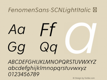 ☞Fenomen Sans SCN Light Italic Version 1.001;PS 001.001;hotconv 1.0.70;makeotf.lib2.5.58329;com.myfonts.easy.signature-type-foundry.fenomen-sans.scn-light-italic.wfkit2.version.4nQR图片样张