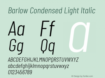 Barlow Condensed Light Italic Version 1.408图片样张