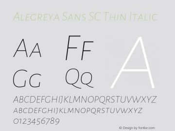 Alegreya Sans SC Thin Italic Version 2.003; ttfautohint (v1.6)图片样张