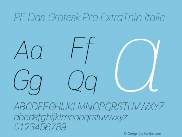 PFDasGroteskPro-ExtraThinItalic Version 2.000图片样张