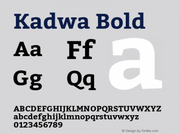 Kadwa Bold Version 1.001;PS 001.000;hotconv 1.0.70;makeotf.lib2.5.58329 DEVELOPMENT; ttfautohint (v1.00) -l 8 -r 50 -G 200 -x 14 -D latn -f none -w G图片样张