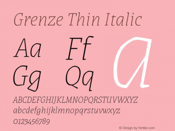 Grenze Thin Italic Version 1.002; ttfautohint (v1.8)图片样张