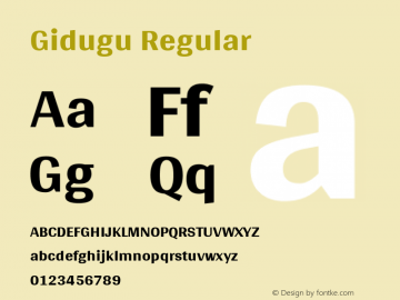Gidugu Version 1.0.5; ttfautohint (v1.2.25-373a) -l 7 -r 28 -G 50 -x 13 -D telu -f latn -w G -X 