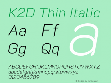 K2D Thin Italic Version 1.000; ttfautohint (v1.6)图片样张