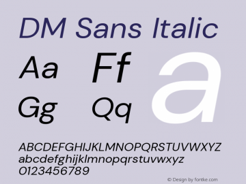 DM Sans Italic Version 1.100; ttfautohint (v1.8.2)图片样张