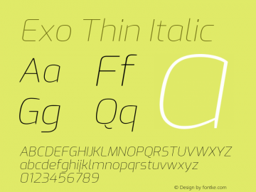 Exo Thin Italic Version 1.500; ttfautohint (v1.6)图片样张