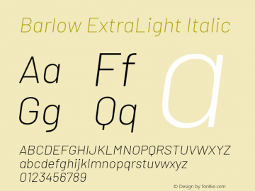 Barlow ExtraLight Italic Version 1.408图片样张