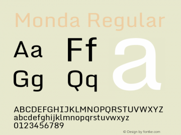 Monda Regular Version 1 ; ttfautohint (v0.93.8-669f) -l 8 -r 50 -G 200 -x 0 -w 