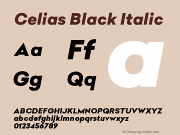 Celias Black Italic Version 1.000;PS 001.000;hotconv 1.0.70;makeotf.lib2.5.58329;图片样张