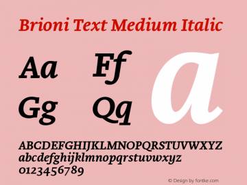 BrioniTextMedium-Italic Version 1.000 2012 initial release图片样张