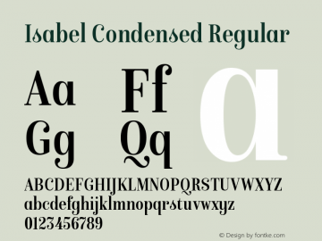 Isabel Condensed Regular Version 1.000;PS 001.000;hotconv 1.0.88;makeotf.lib2.5.64775图片样张