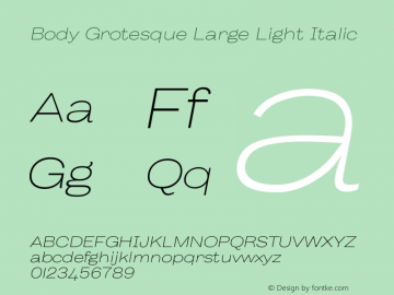 BodyGrotesque-LargeLightItalic Version 1.006图片样张