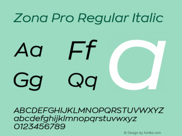 ZonaPro-RegularItalic Version 2.001图片样张