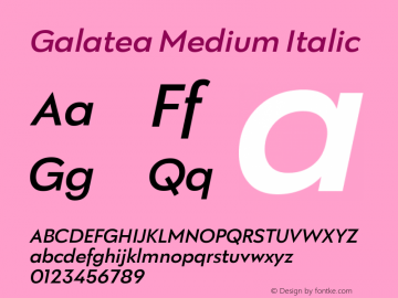 Galatea-MediumItalic Version 1.000;PS 001.000;hotconv 1.0.88;makeotf.lib2.5.64775;com.myfonts.easy.fenotype.galatea.medium-italic.wfkit2.version.5dkt图片样张