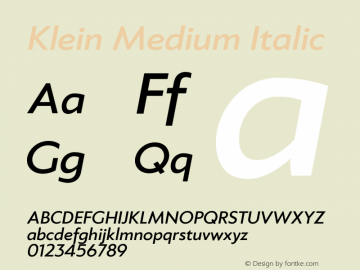 Klein-MediumItalic Version 1.102;hotconv 1.0.109;makeotfexe 2.5.65596图片样张