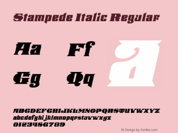 Stampede Italic Regular 11/17/2002 revised 07/23/2004 Font Sample