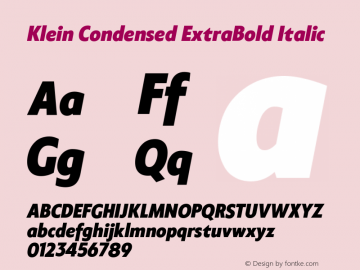 KleinCondensed-ExtraBoldItalic Version 1.102;hotconv 1.0.109;makeotfexe 2.5.65596图片样张
