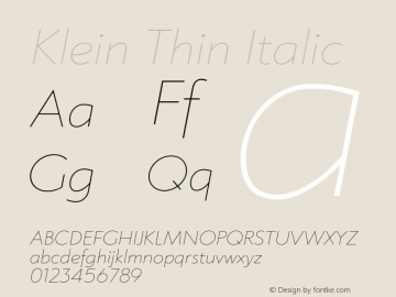 Klein-ThinItalic Version 1.102;hotconv 1.0.109;makeotfexe 2.5.65596图片样张