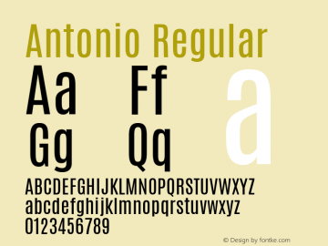 Antonio Regular Version 1 ; ttfautohint (v0.94.20-1c74) -l 8 -r 50 -G 200 -x 0 -w 
