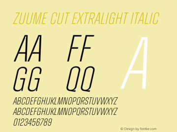 Zuume Cut ExtraLight Italic Version 1.000;hotconv 1.0.109;makeotfexe 2.5.65596图片样张