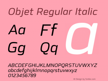 Objet-RegularItalic Version 1.001;PS 001.001;hotconv 1.0.88;makeotf.lib2.5.64775图片样张