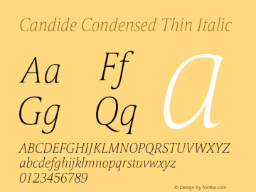 Candide-CondensedThinItalic Version 1.000图片样张