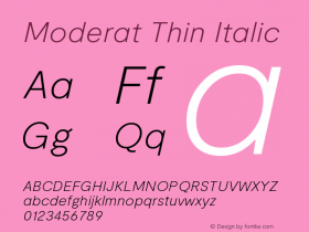 Moderat Thin Italic Version 3.000;PS 003.000;hotconv 1.0.88;makeotf.lib2.5.64775图片样张