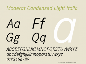 Moderat Condensed Light Italic Version 3.000;PS 003.000;hotconv 1.0.88;makeotf.lib2.5.64775图片样张