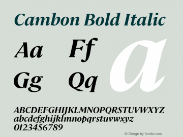 Cambon-BoldItalic Version 1.000;PS 1.0;hotconv 1.0.88;makeotf.lib2.5.647800图片样张