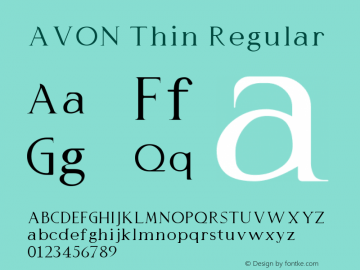 AVON Thin Version 1.00;March 20, 2019;FontCreator 11.5.0.2422 32-bit图片样张