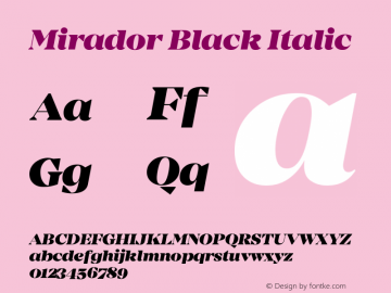 Mirador Black Italic Version 1.000;PS 001.000;hotconv 1.0.70;makeotf.lib2.5.58329图片样张