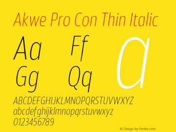 Akwe Pro Con Thin Italic Version 1.000;PS 001.000;hotconv 1.0.88;makeotf.lib2.5.64775图片样张