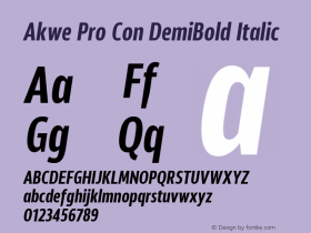 Akwe Pro Con DemiBold Italic Version 1.000;PS 001.000;hotconv 1.0.88;makeotf.lib2.5.64775图片样张