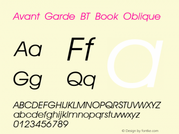 Avant Garde BT Book Oblique spoyal2tt v1.25 Font Sample