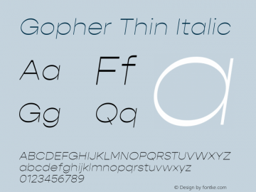 Gopher Thin Italic Version 1.000;PS 001.000;hotconv 1.0.88;makeotf.lib2.5.64775图片样张