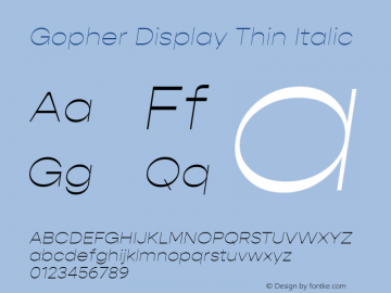 Gopher Display Thin Italic Version 1.000;PS 001.000;hotconv 1.0.88;makeotf.lib2.5.64775图片样张