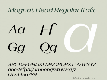 Magnat Head Regular Italic Version 1.000;PS 001.000;hotconv 1.0.88;makeotf.lib2.5.64775图片样张