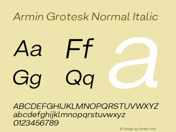 Armin Grotesk Normal Italic Version 1.001;PS 001.001;hotconv 1.0.88;makeotf.lib2.5.64775图片样张