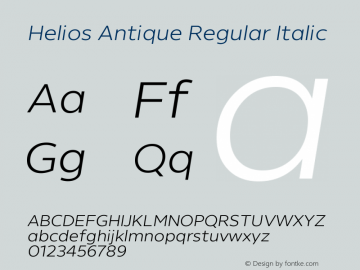 Helios Antique Regular Italic Version 1.000;PS 001.000;hotconv 1.0.88;makeotf.lib2.5.64775图片样张