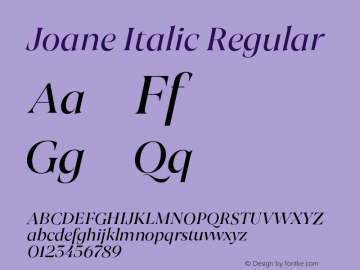 Joane Italic Regular Version 1.000;PS 001.000;hotconv 1.0.88;makeotf.lib2.5.64775图片样张