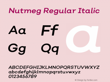 Nutmeg Regular Italic Version 1.000;PS 001.000;hotconv 1.0.88;makeotf.lib2.5.64775图片样张