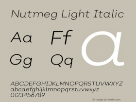 Nutmeg Light Italic Version 1.000;PS 001.000;hotconv 1.0.88;makeotf.lib2.5.64775图片样张