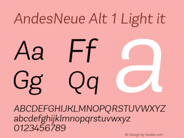 AndesNeue Alt 1 Light it Version 1.001;PS 001.001;hotconv 1.0.88;makeotf.lib2.5.64775图片样张