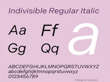 Indivisible-RegularItalic Version 1.000 | wf-rip DC20190520图片样张